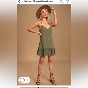 Lulu’s Garden Bloom Olive Green Ruffled Shift Dress